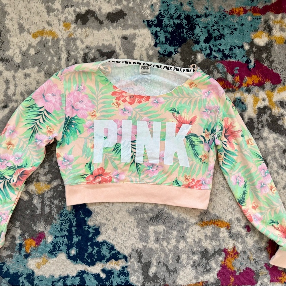 NWOT, PINK Victoria’s Secret, XS, Tropical Cropped Sweatshirt - Picture 2 of 5